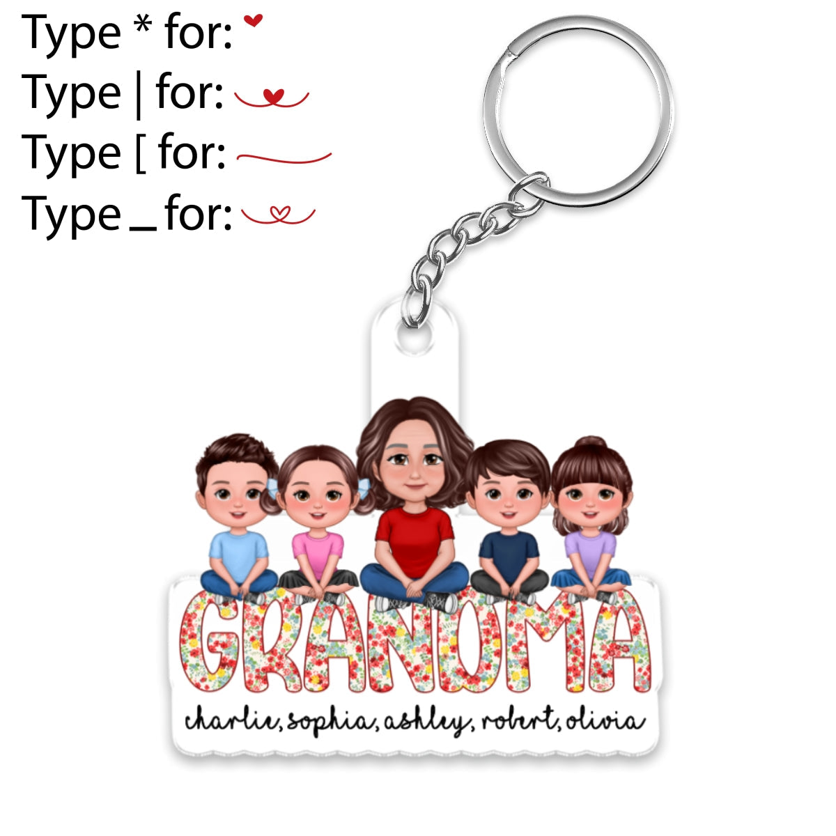 Grandma Grandkids Sitting On Text Personalized Acrylic Keychain