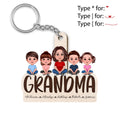 Grandma Grandkids Sitting On Text Personalized Wooden Keychain