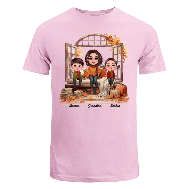 Grandma Grandkids Sitting On Sofa Cozy Fall Window Personalized Shirt