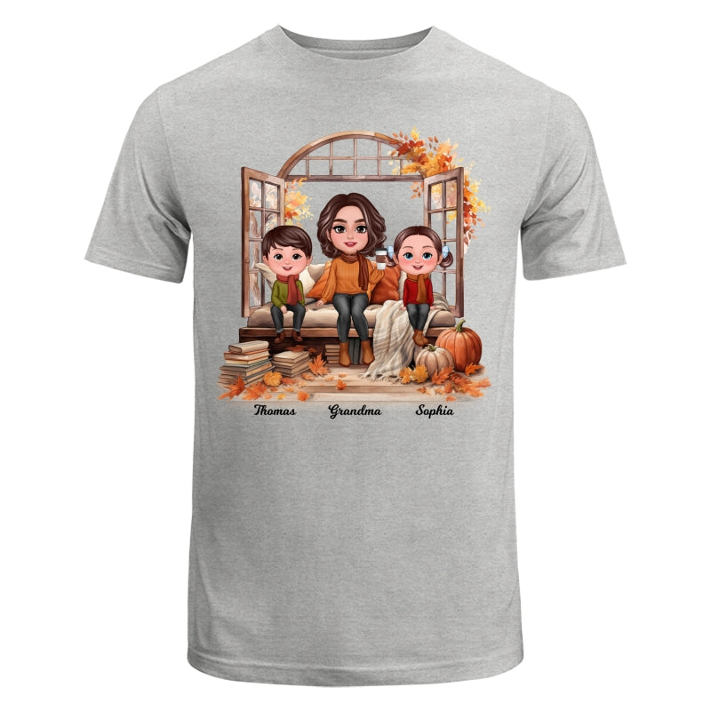 Grandma Grandkids Sitting On Sofa Cozy Fall Window Personalized Shirt