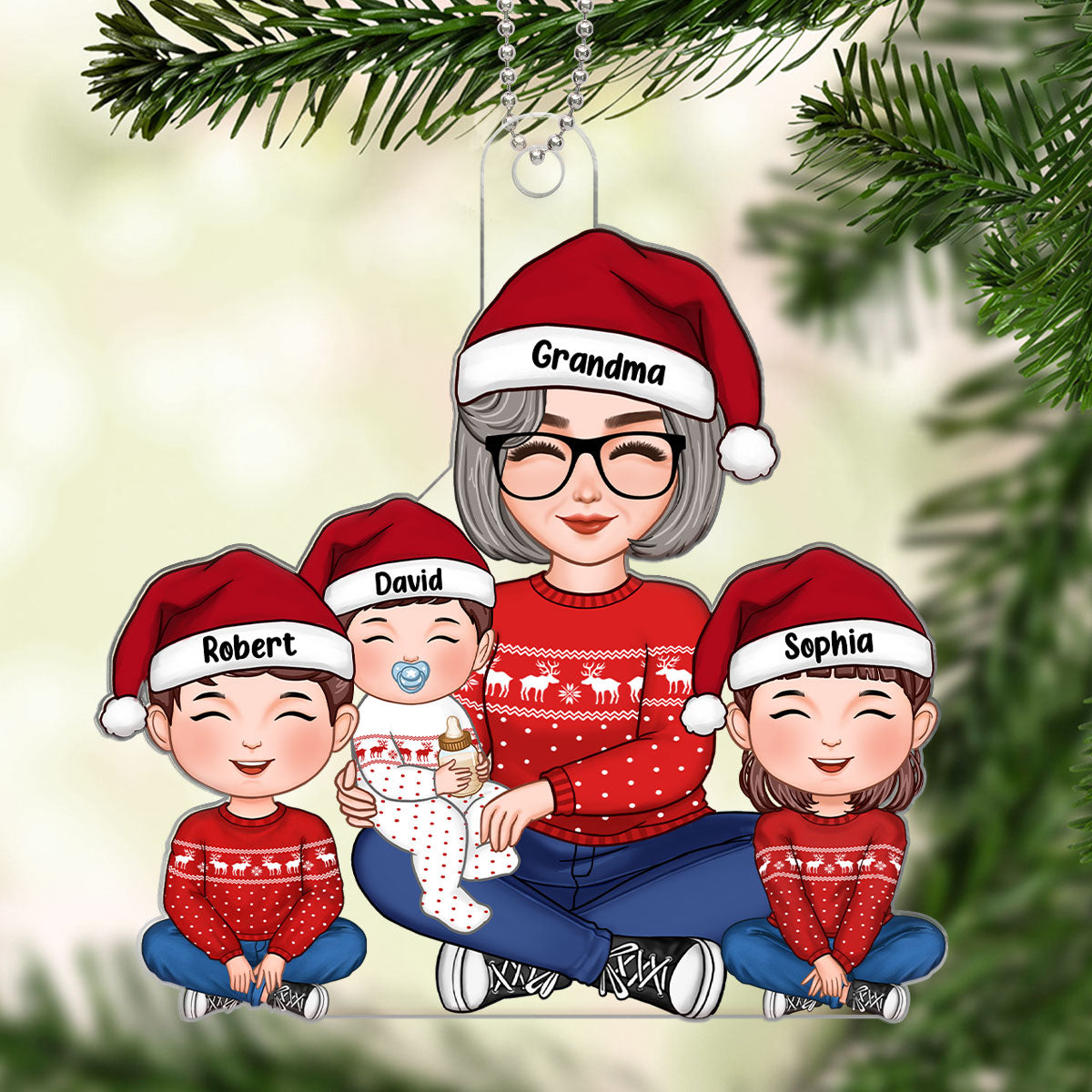 Grandma & Grandkids Sitting Lap Cute Kid Gift For Grandma Grandson Granddaughter Personalized Acrylic Ornament