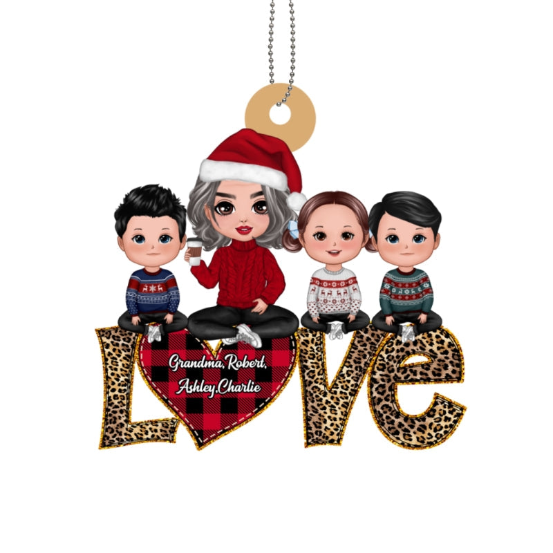 Grandma Grandkids Sitting On Text Love Leopard Personalized Wooden Ornament