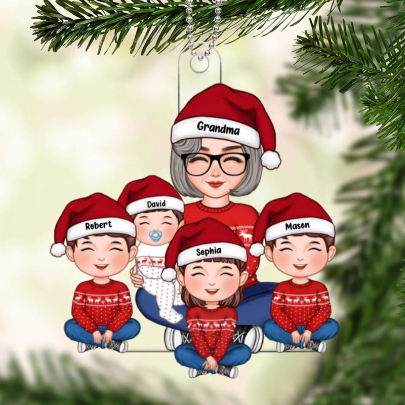 Grandma & Grandkids Sitting Lap Cute Kid Gift For Grandma Grandson Granddaughter Personalized Acrylic Ornament
