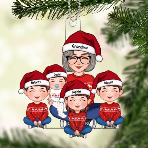 Grandma & Grandkids Sitting Lap Cute Kid Gift For Grandma Grandson Granddaughter Personalized Acrylic Ornament