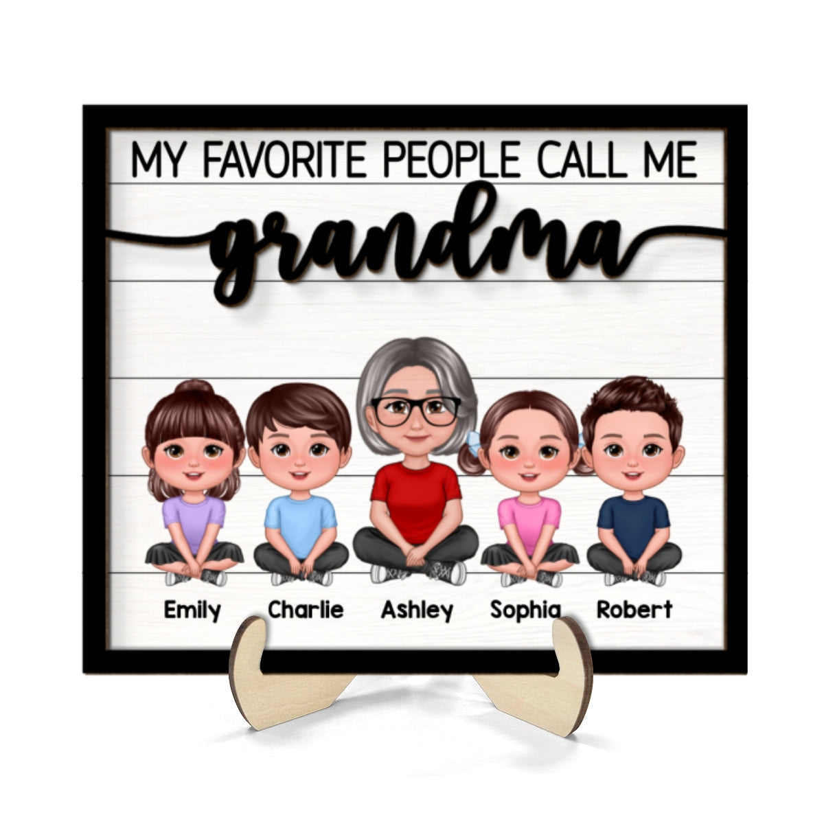 Grandma Grandkids Sitting My Favorite People Call Me Grandma Personalized 2-Layer Wooden Plaque