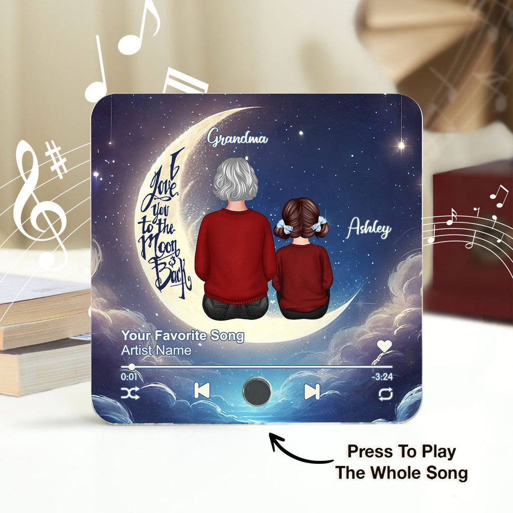 Grandma & Grandkids Sitting On The Moon Personalized Music Fridge Magnet, Perfect 2025 Gift For Mom For Grandma